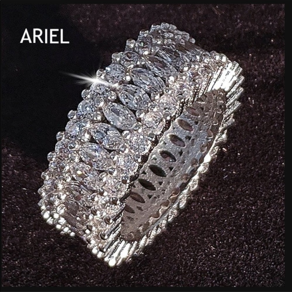 1pcs New Luxury Dense Inlaid VVS1 Dia Eternity Band Wide Ring